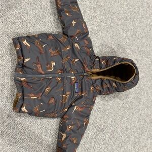 Patagonia Reversible Kids' Gray Tan Forest Friends Animal Down Sweater jacket 2T
